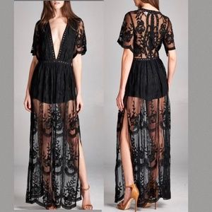 NWT Honey Punch Lace Maxi Romper / Gown